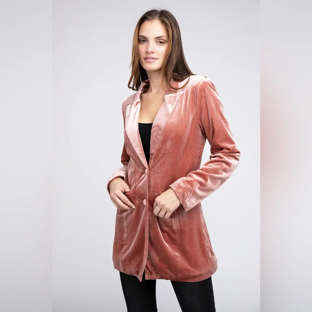 BiBi Velvet Peak Lapel Single Blazer